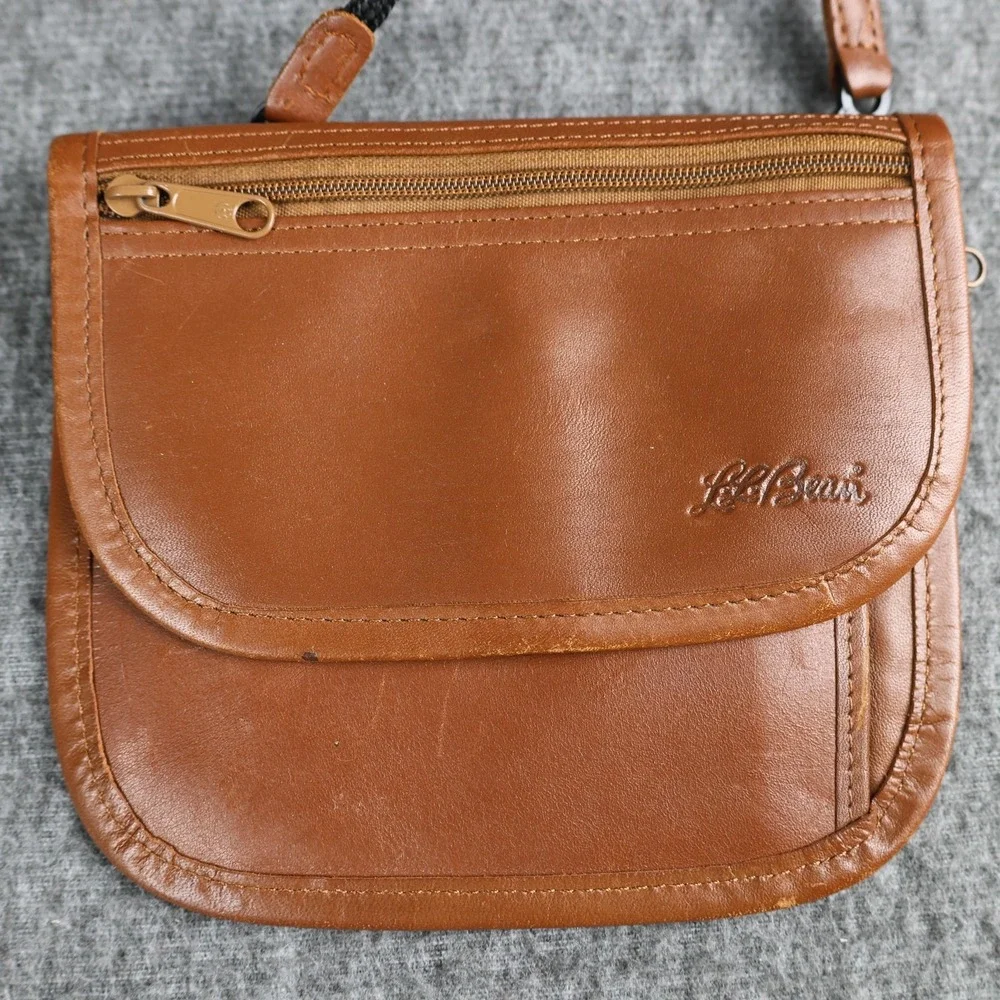 L.L.Bean Brown Full Grain Leather Neck Pouch Travel Wallet Passport Holder